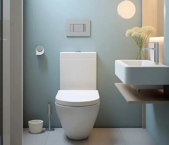 Professional plumber repairing toilet components